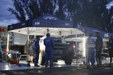 Evening service for the Ford Ranger on the Dakar Rally.