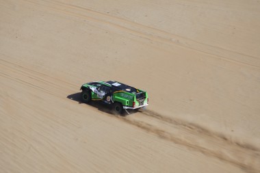 Yazeed Al-Rajhi crosses the Saudi wilderness on his way to wining Rally Jeddah in 2014.